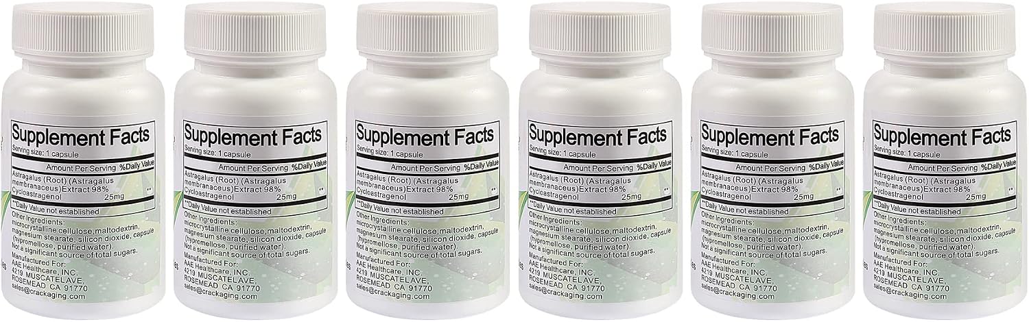 Crackaging Super-Absorption Cycloastragenol 98% 25 mg, 180 Cápsulas Vegetales (6 Envases)