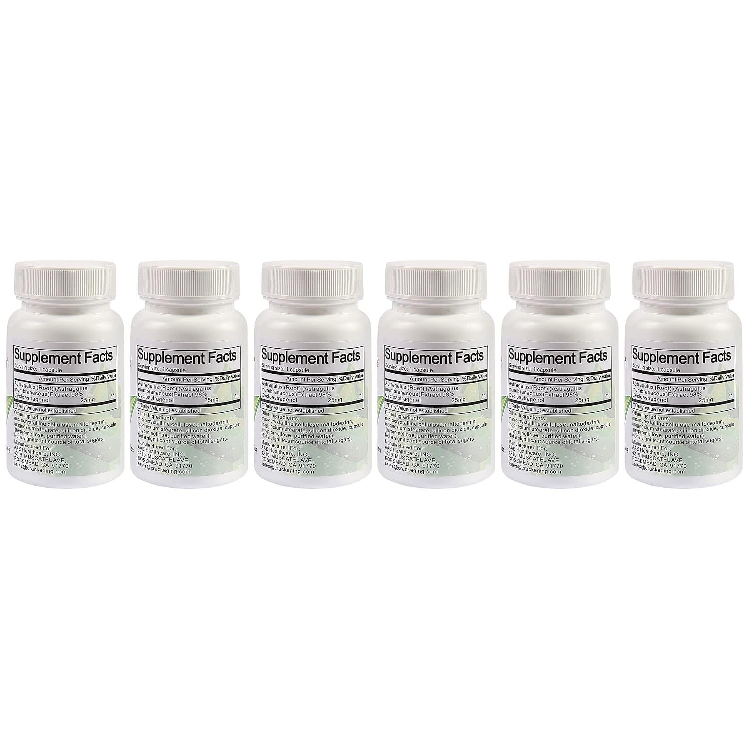 Crackaging Super-Absorption Cycloastragenol 98% 25mg 180 Cápsulas (6 Botellas)