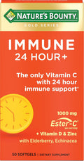Nature's Bounty Immune 24 Hour +, Vitamina C con Ester-C, 1000 mg, Vitamina D y Zinc, Cápsulas Blandas, 50 Unidades