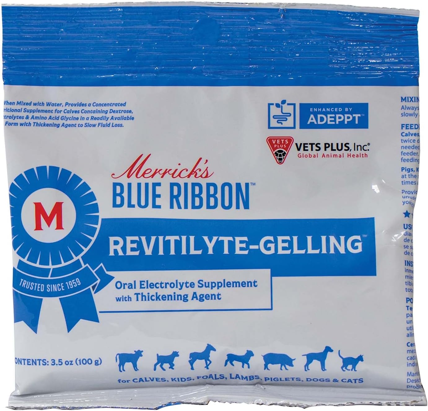 Vet's Plus Revitilyte-Gelling - Suplemento Electrolítico Oral para Terneros, 3.5 oz