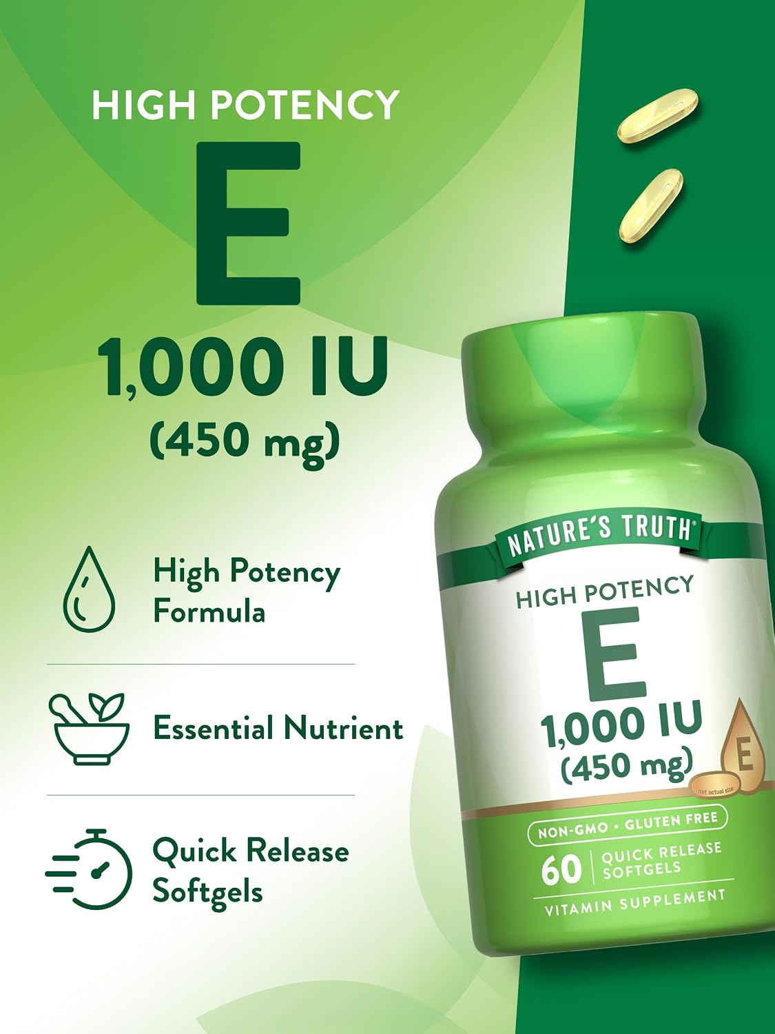 Nature's Truth Vitamina E Cápsulas Blandas 1000 IU - 60 Cápsulas
