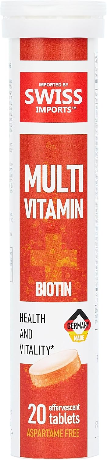 Swiss Imports Multivitamínico Efervescente + Biotina – 20 Comprimidos