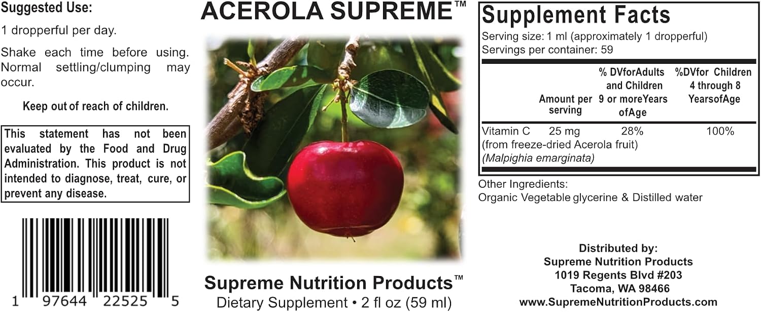 Tintura de Acerola Supreme Nutrition, 59 ml (2 fl oz) | 59 dosis