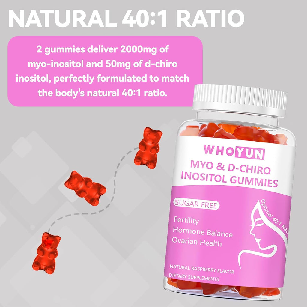 Inositol Gummies Sugar Free, Myo-Inositol & D-Chiro Inositol 40:1 Ratio, 60 Count