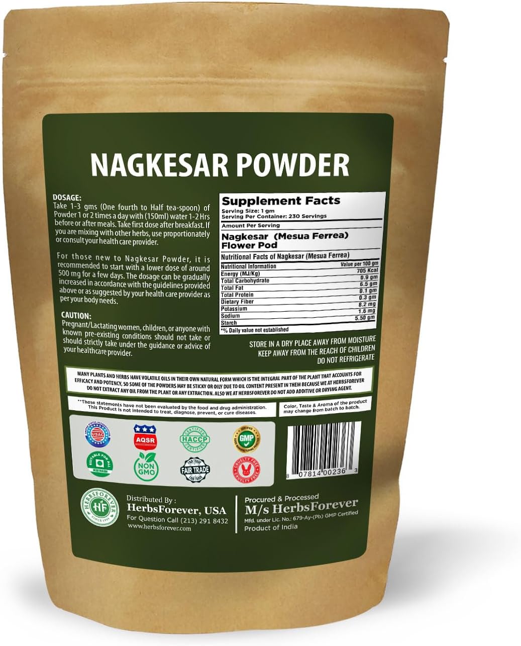 Nagkesar (Mesua Ferrea) Flower Pod Powder - Wild Harvested, Non-GMO, Steam Treated - 16 oz (1 lb)