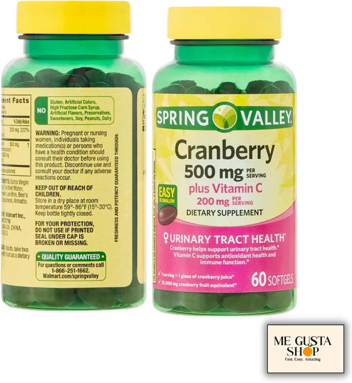 Spring Valley Cranberry 500mg Plus Vitamina C 200 mg - 60 Softgels con Pastillero