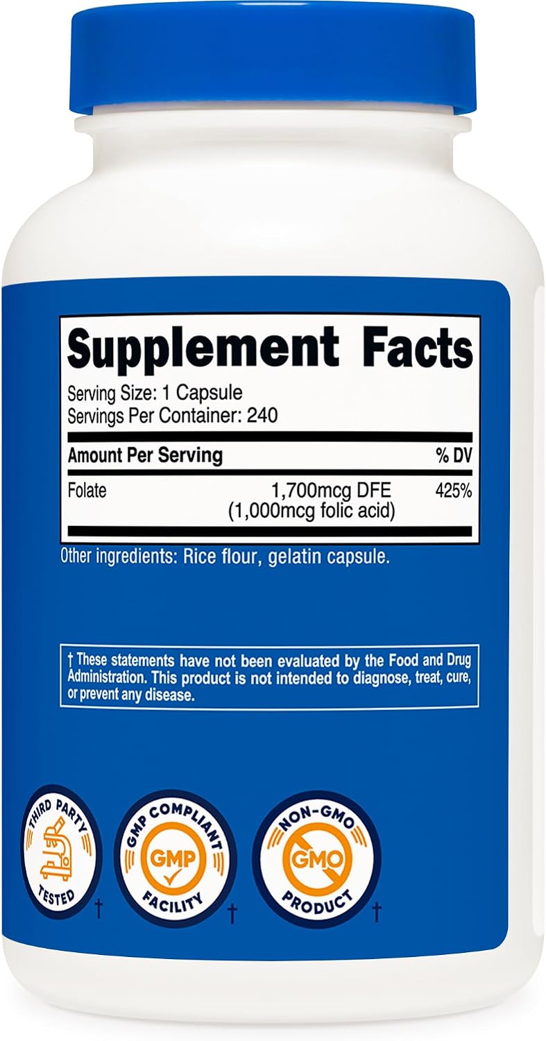 Nutricost Folic Acid (Vitamin B9) 1000mcg, 240 Capsules (2 Bottles)