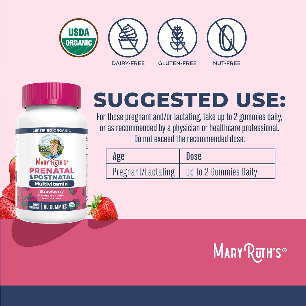 MaryRuth's Organics Vitaminas Prenatales Orgánicas - Gominolas con Metilfolato 800 mcg, Yodo, Vegano - 30 Servicios