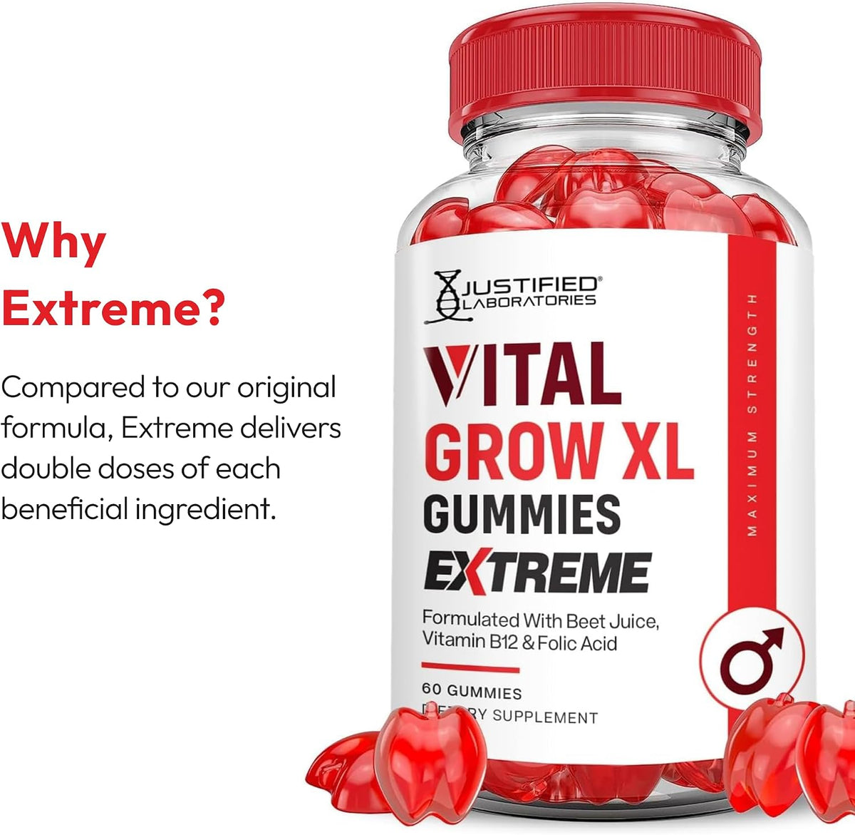 Justified Laboratories Vital Grow XL Gummies – La reducción del cansancio y la fatiga. – Image 6