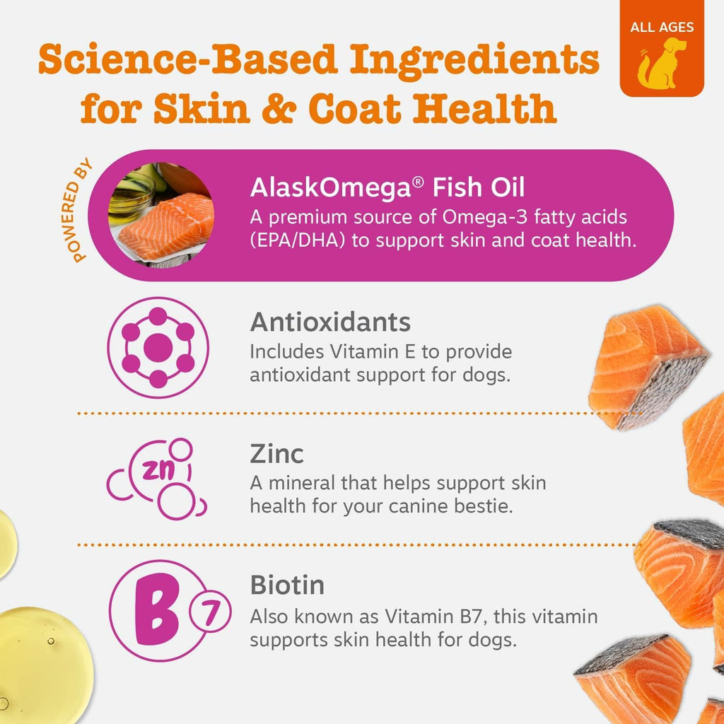 Zesty Paws Aceite de Salmón para Perros - Golosinas Omega 3 para Piel y Pelaje, 90 unidades