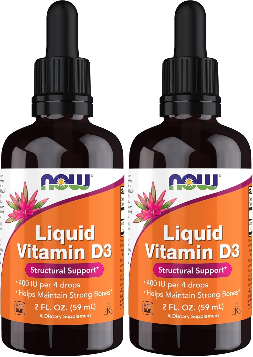 NOW Foods Vitamina D3 Líquida - 2 Onzas (59 ml) - 100 UI por gota