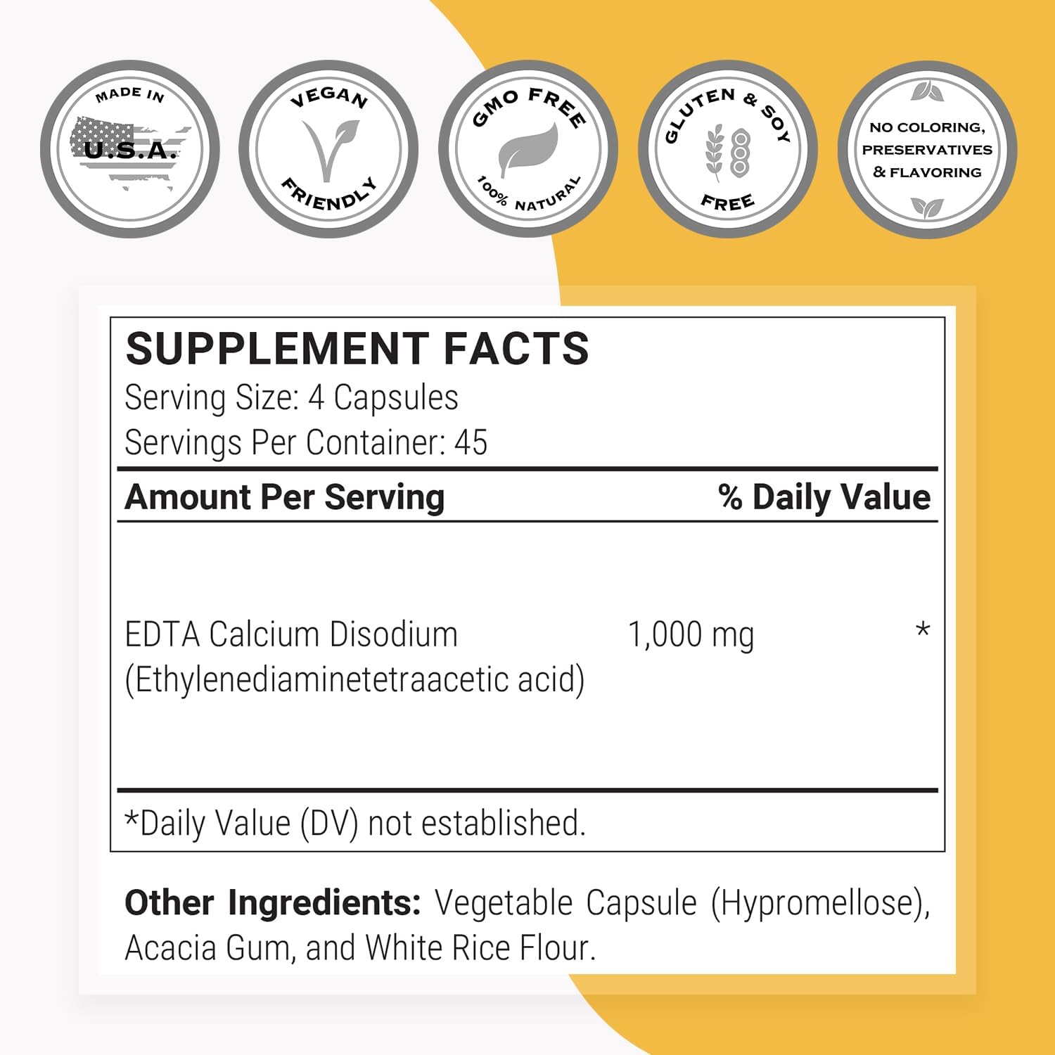 Supersmart - EDTA 1000mg por día - Cálcico Disódico - 180 Cápsulas Vegetales
