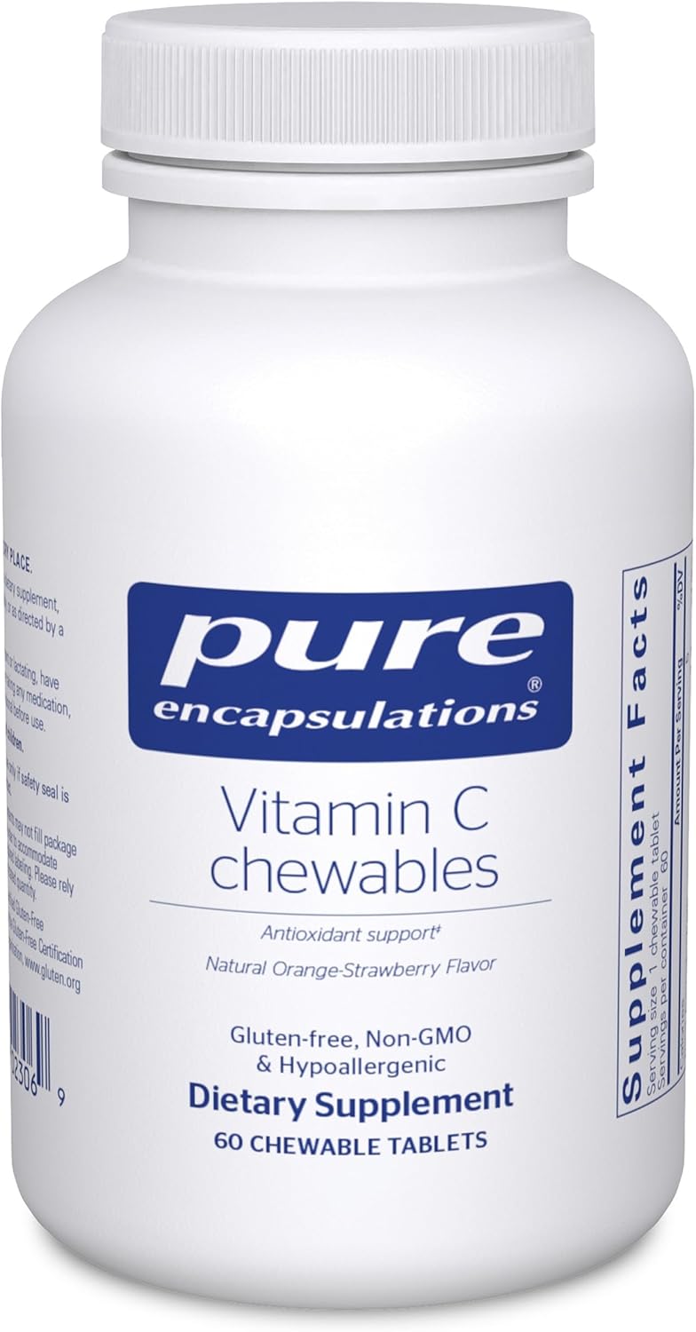 Pure Encapsulations Vitamin C Chewables | 60 Comprimidos Masticables | Sabor Naranja-Fresa Natural