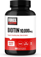 Force Factor Biotin 10000mcg - Suplemento de Biotina Vegano - 100 Cápsulas Vegetales