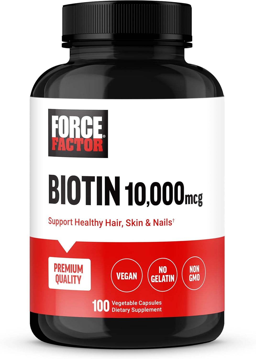 Force Factor Biotin 10000mcg - Suplemento de Biotina Vegano - 100 Cápsulas Vegetales
