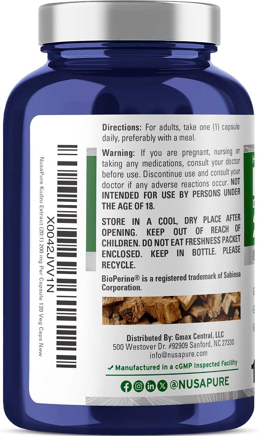 NusaPure Cápsulas de Raíz de Kudzu - 200 mg - 120 Cápsulas Vegetales (No OGM, Vegano)