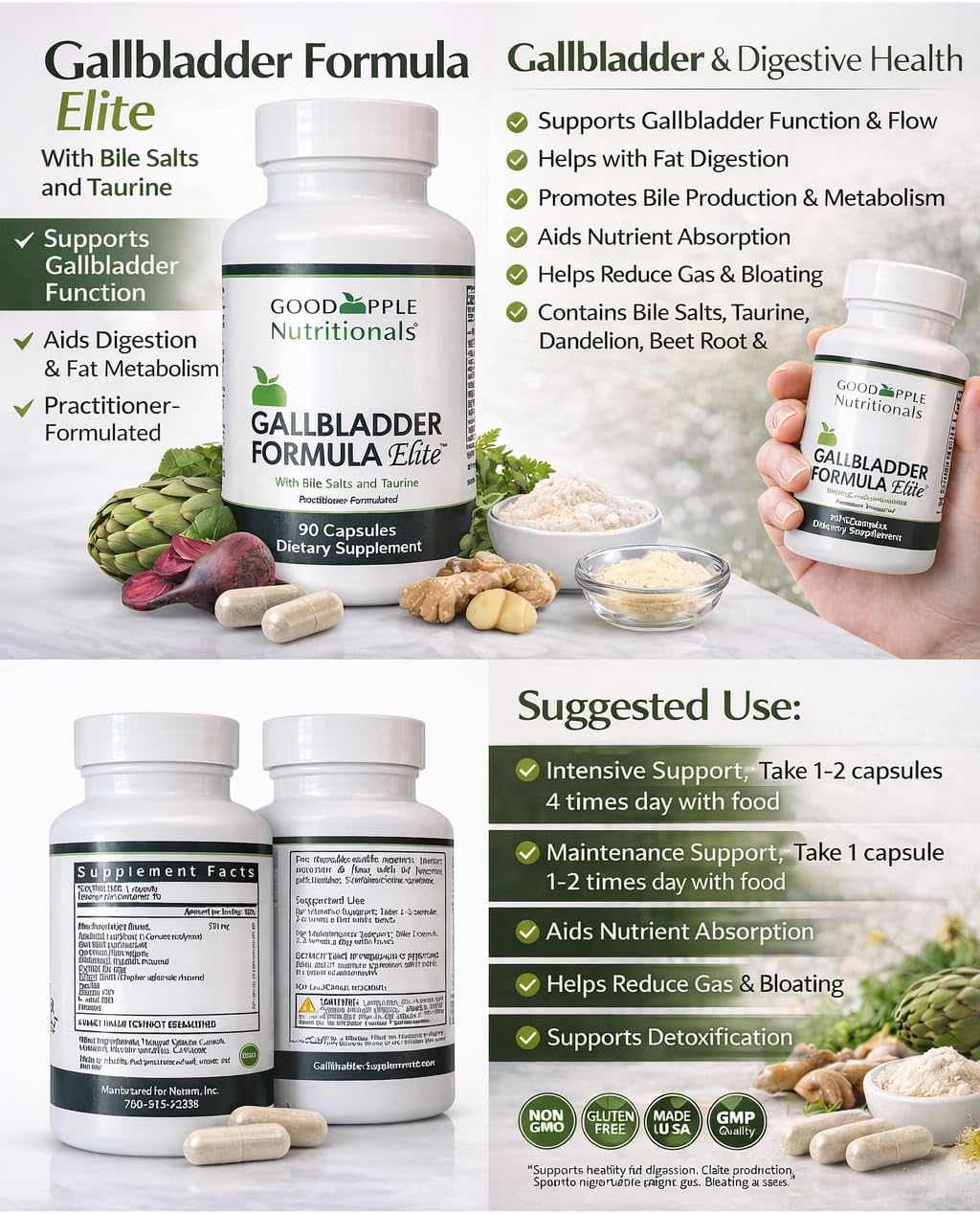 Gallbladder Formula Elite – Sales Biliares, Taurina y Enzimas Digestivas para la Digestión de Grasas – 90 Cápsulas
