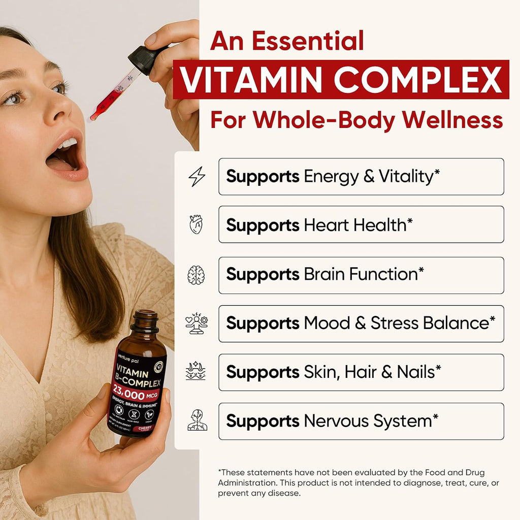Venture Pal Complejo B en Gotas Líquidas con Metilcobalamina, Folato, Vitaminas B1-B7, Vitamina C, Colina e Inositol