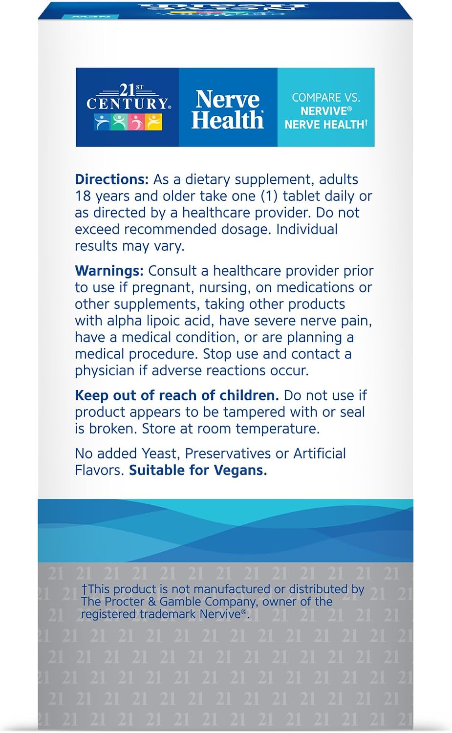 21st Century Nerve Health - Ácido Alfa Lipoico 300mg y Vitaminas B (30 comprimidos)