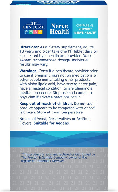 21st Century Nerve Health - Ácido Alfa Lipoico 300mg y Vitaminas B (30 comprimidos)