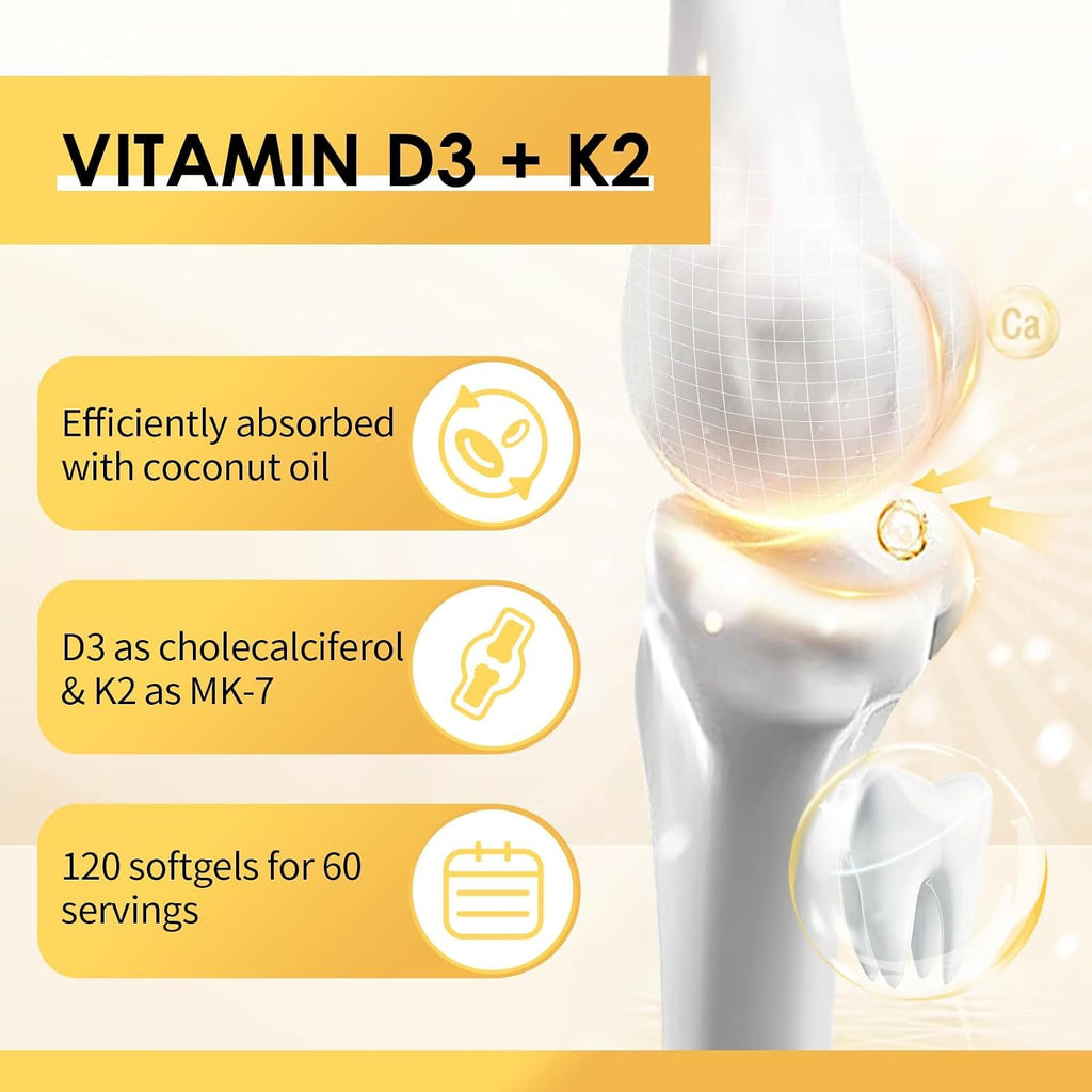 GPGP GreenPeople Vitamina D3 K2 5000 UI + 200 mcg MK-7, 120 Cápsulas Blandas (Pack de 2)