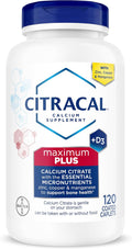 Citracal Maximum Plus - Calcio Citrato con Vitamina D3, Zinc y Minerales Esenciales, 120 Comprimidos