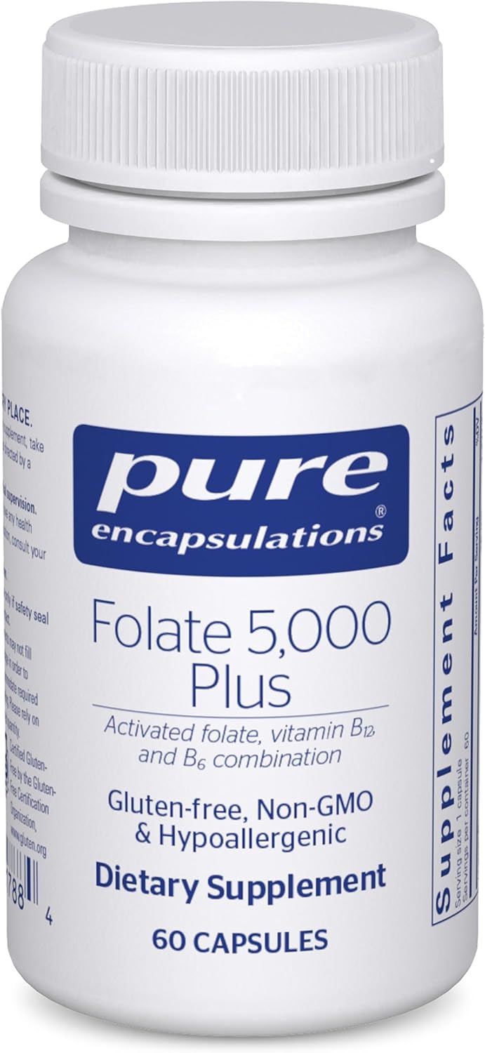 Pure Encapsulations Folato 5,000 Plus - Folato Activado, Vitamina B12 y B6 - 60 Cápsulas