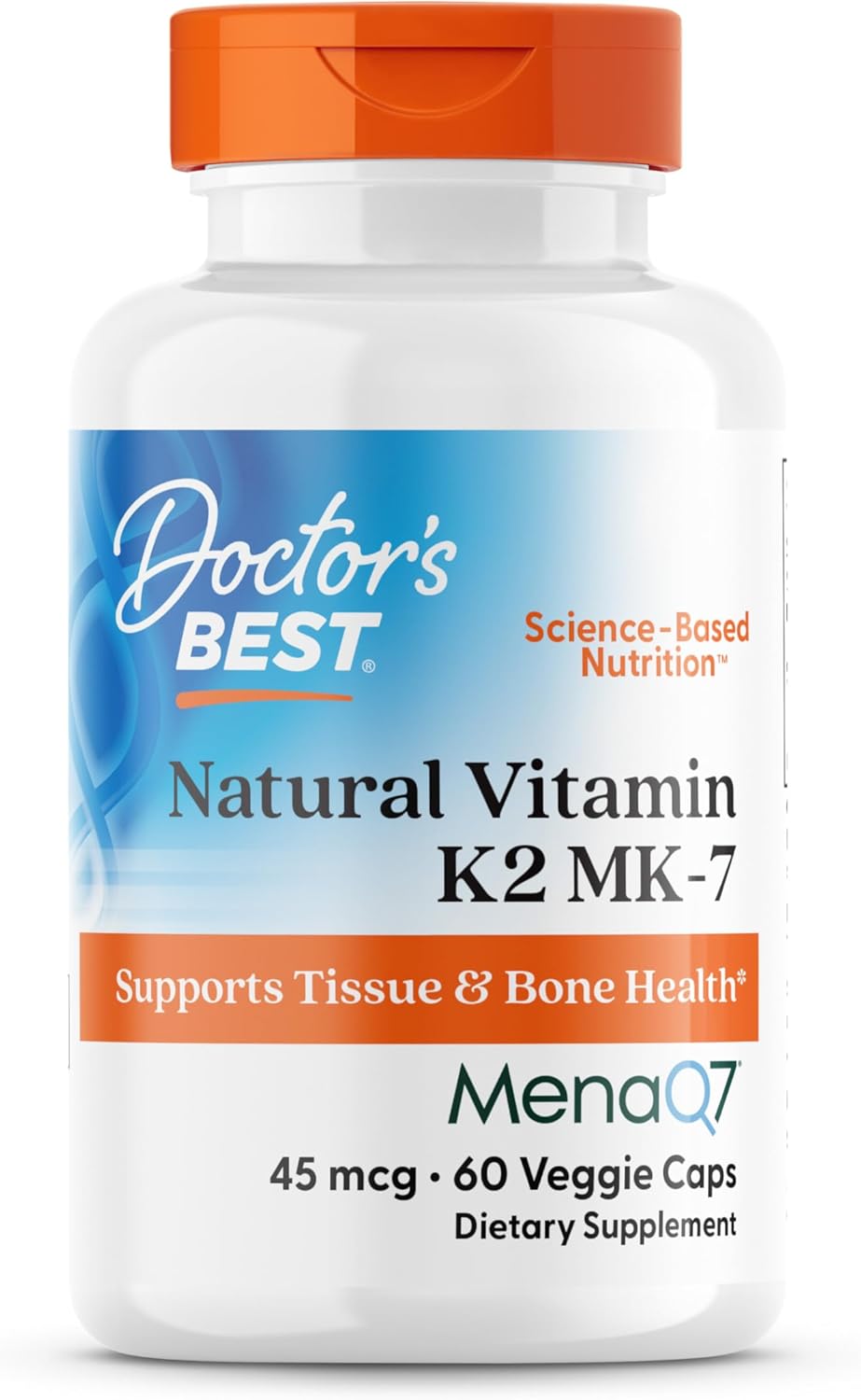 Doctor's Best Natural Vitamin K2 MK7 con MenaQ7, 45 mcg, 60 Cápsulas Veganas