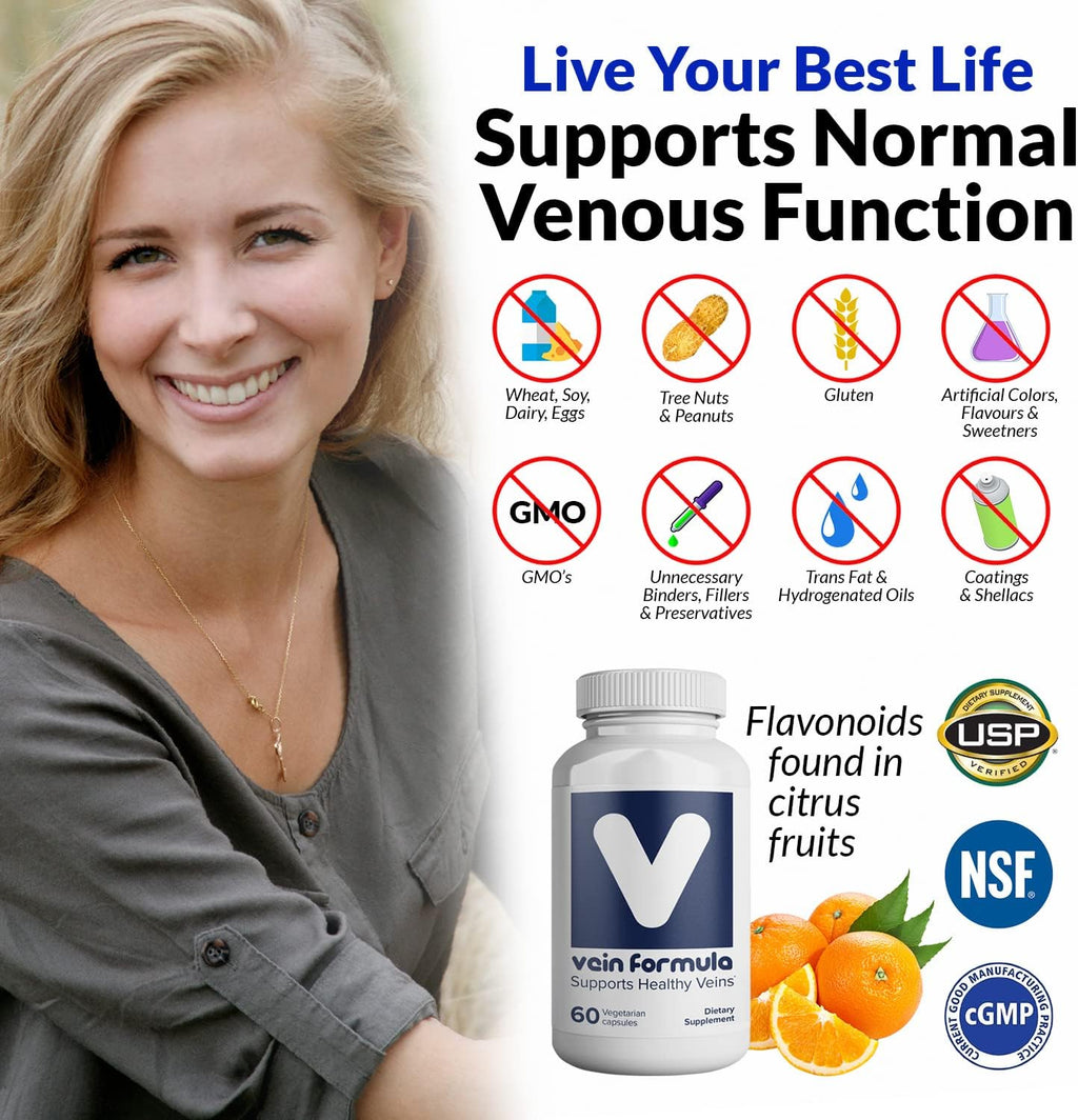 VITASUPPORTMD Vein Formula – Suplemento para la Circulación y Salud Venosa, 60 Cápsulas, Diosmina Hesperidina 667 mg (MPFF) con Bioflavonoides Micronizados