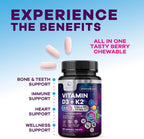 Nature's Peak Vitamina D3 K2 5000 UI + 100 mcg MK-7 - 60 Comprimidos Masticables Sabor Baya