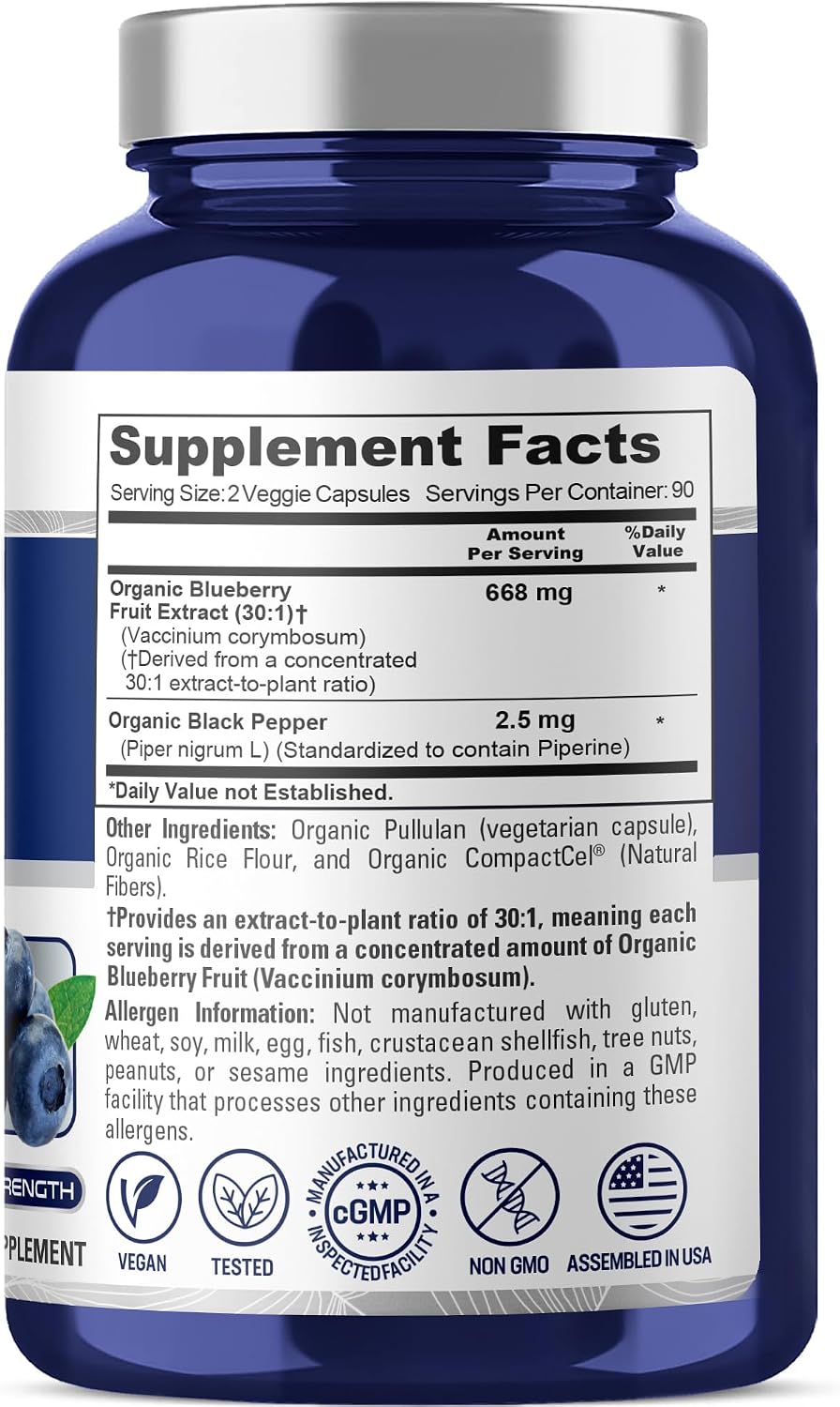 NusaPure Cápsulas de Arándano Orgánico, 668 mg, 180 Cápsulas Vegetales (No-GMO, Vegano, USDA)
