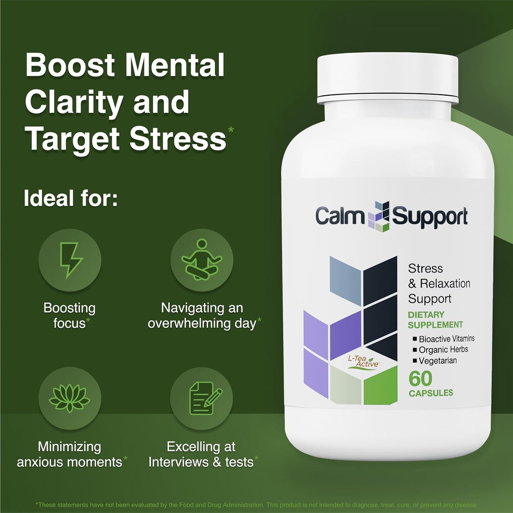 CalmSupport: Complemento para el Estrés y la Relajación - Ashwagandha, Valeriana, GABA - 60 Cápsulas