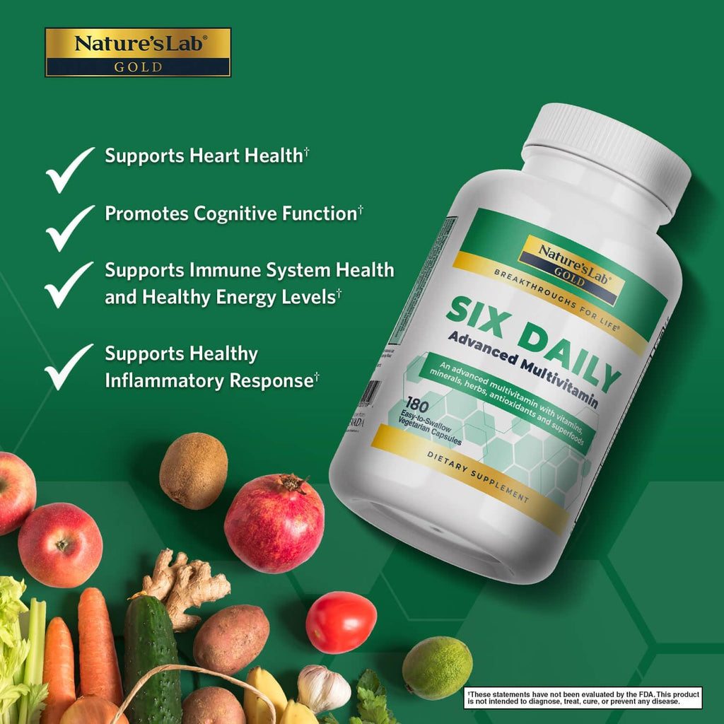 Nature's Lab Multivitamínico Avanzado Six Daily - Más de 90 Nutrientes, Minerales, Antioxidantes, Hierbas y Alimentos Integrales - 180 Cápsulas (30 Días)