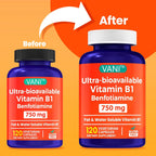 VANI Benfotiamina 750 mg con B1, Vitamina B1 Liposoluble e Hidrosoluble – 120 Cápsulas