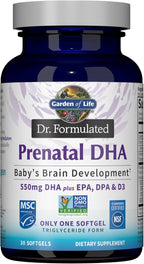 Garden of Life Dr. Formulated Prenatal DHA Fish Oil - 500mg DHA y DPA, 100% VD Vitamina D3, Omega 3 Embarazo, 30 Cápsulas