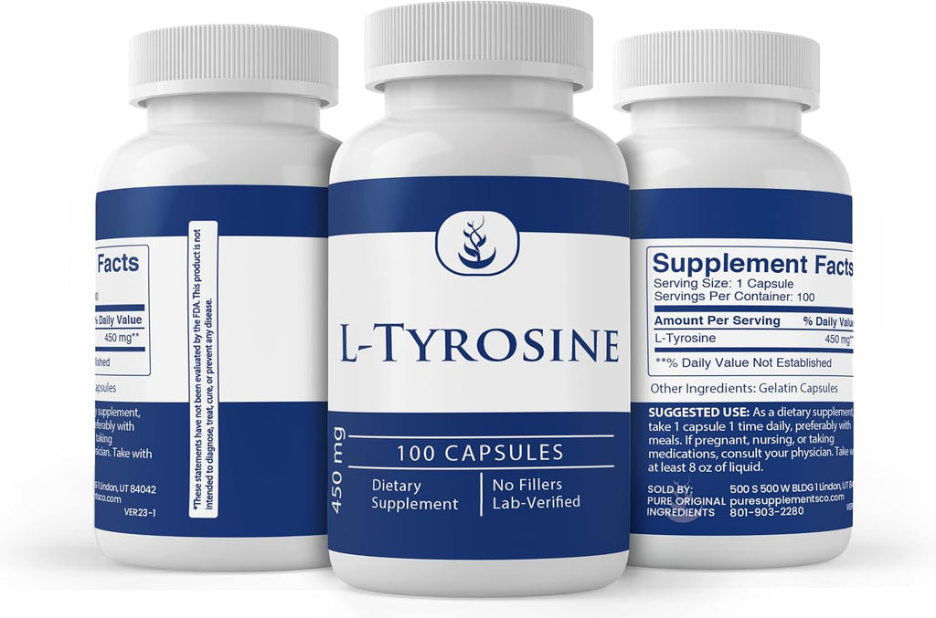 Pure Original Ingredients L-Tirosina (100 Cápsulas) - Siempre Puro, Sin Aditivos ni Rellenos, Verificado en Laboratorio