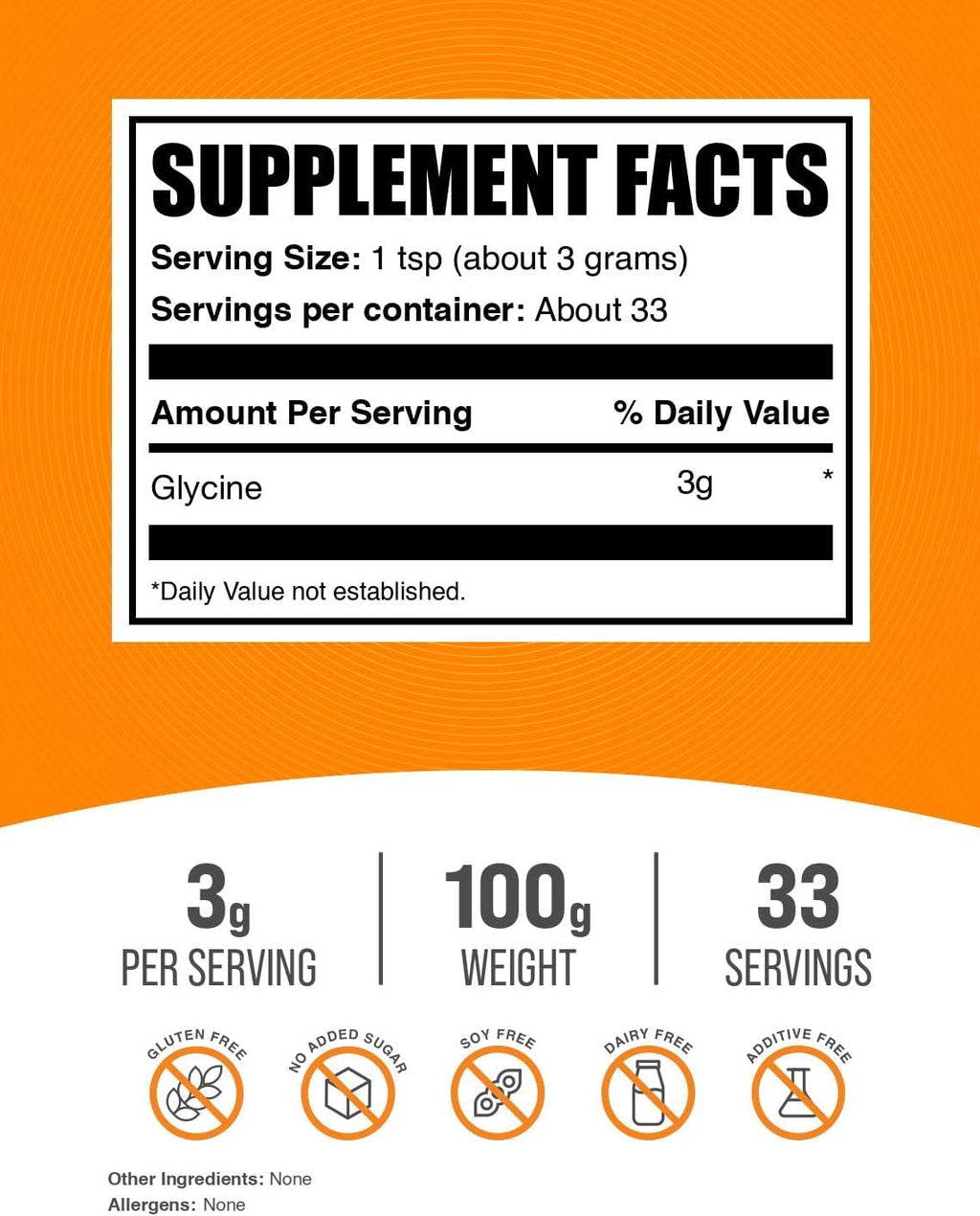 BulkSupplements.com Glycine Powder - Amino Acid Supplement - Unflavored and Gluten Free - 3g per Serving - 100g (3.5 oz)