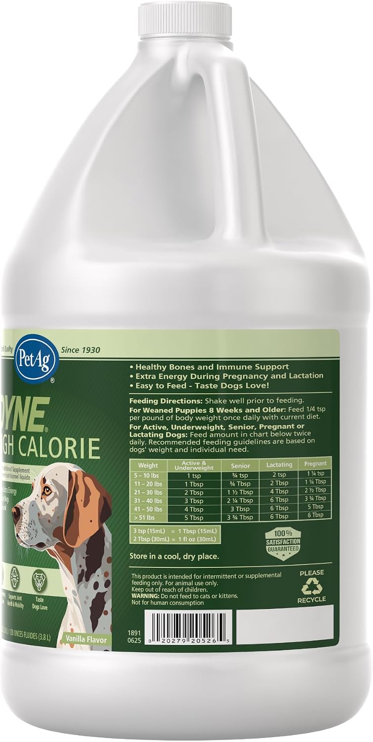 PetAg Dyne Suplemento Nutricional Líquido de Alto Contenido Calórico para Perros y Cachorros - 3,78 Litros - Sabor Vainilla Dulce