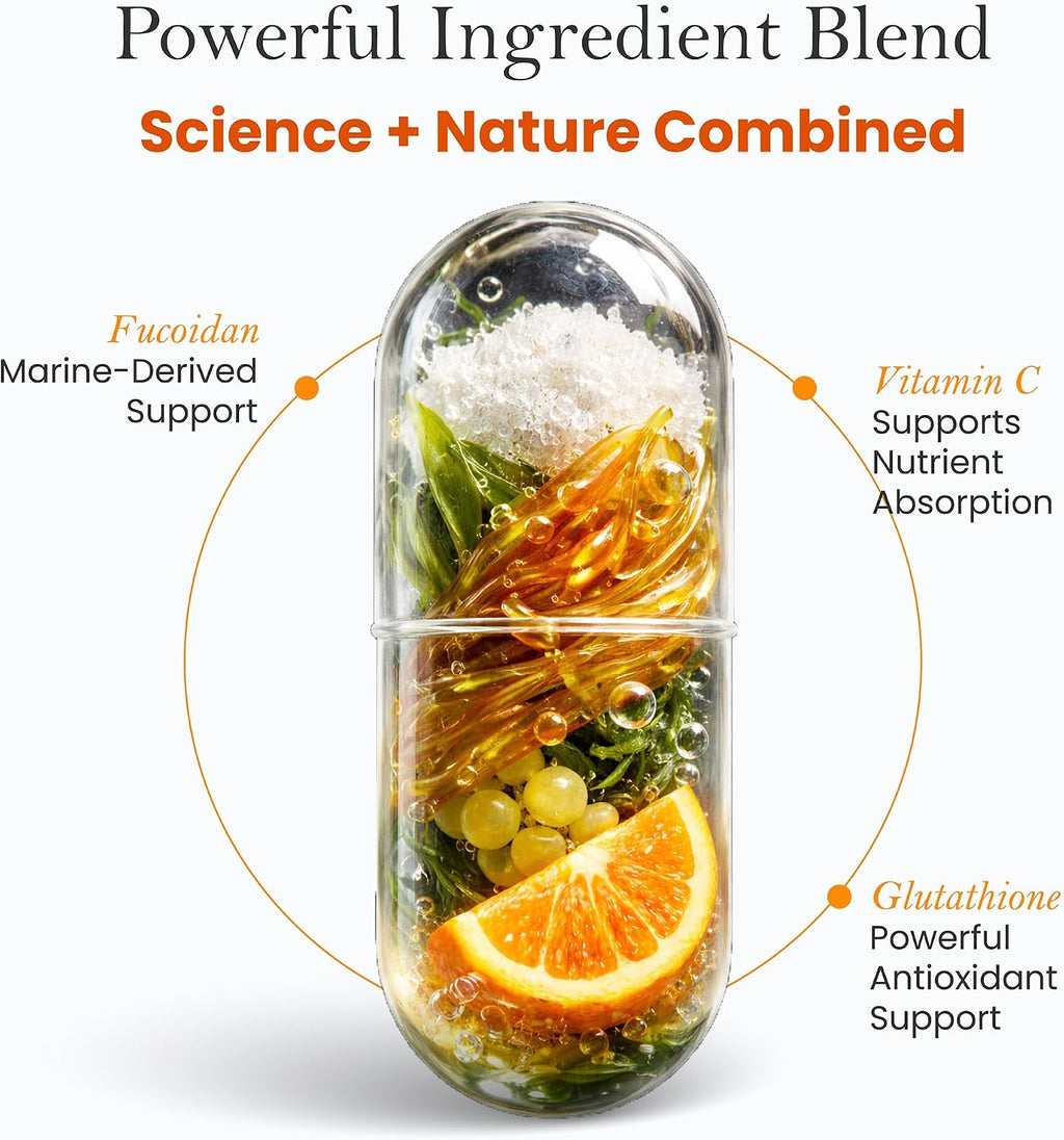 Complejo Avanzado de Glutatión 500mg con Fucoidan y Vitamina C, 60 Cápsulas
