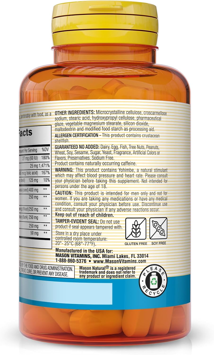 MASON NATURAL Men's Potent Formula - Complemento de rendimiento herbal para hombres - 60 comprimidos
