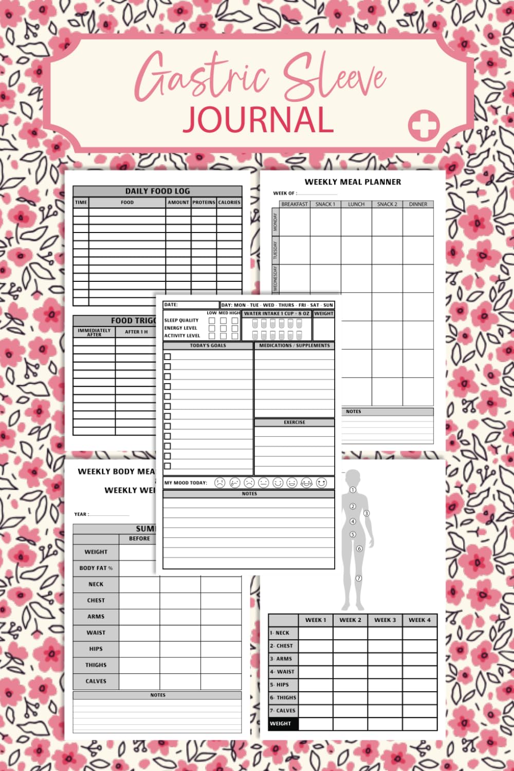 Gastric Sleeve Journal for Women: Diario de Cirugía Bariátrica y Planificador (Pre-OP a Post-OP) - 125 Páginas, 6x9 pulgadas, Diseño Floral