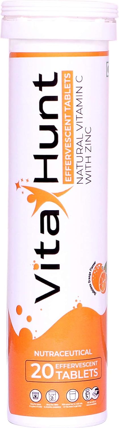 VitaHunt Vitamina C 1000 mg con Zinc - 20 Comprimidos Efervescentes Sabor Naranja