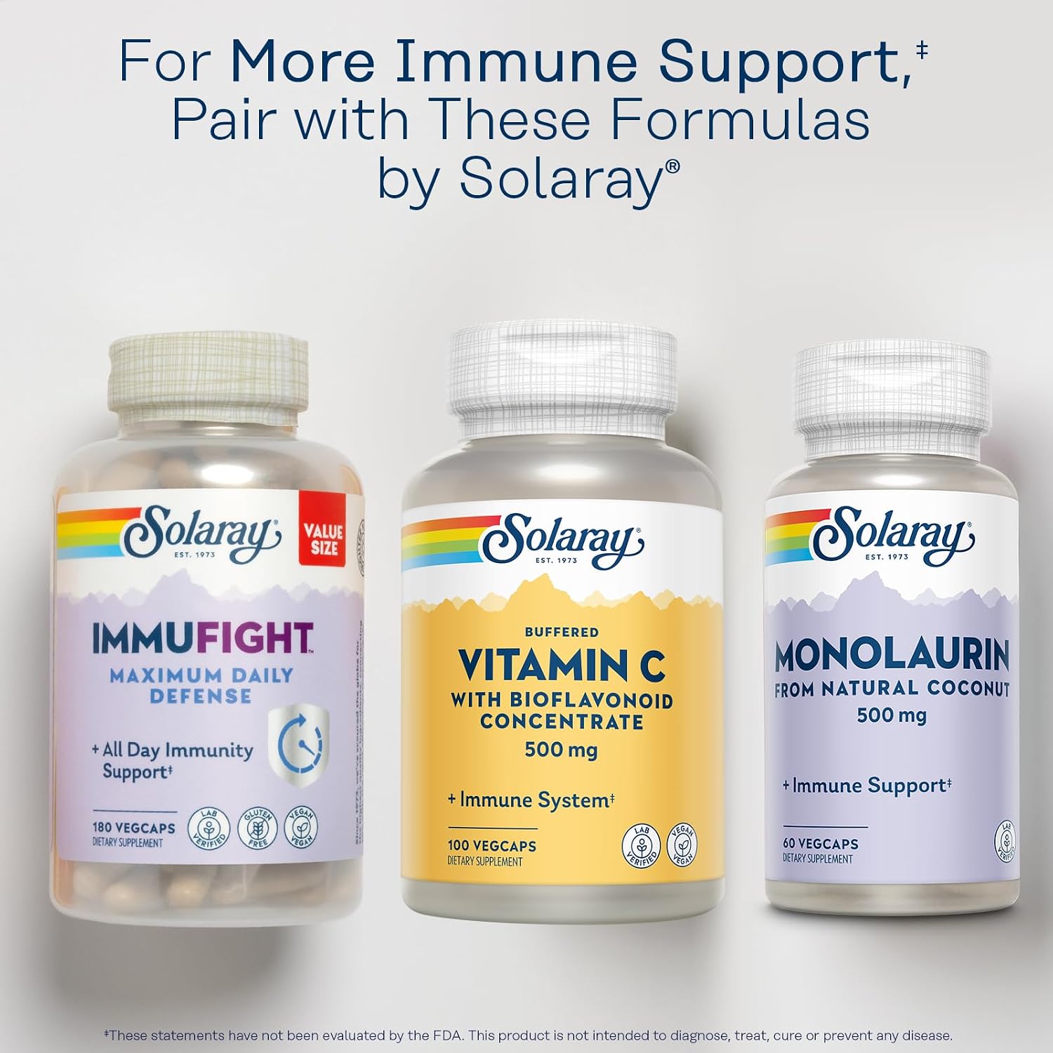SOLARAY Vitamina C Buffered 500 mg con Bioflavonoides, Escaramujo y Acerola - 100 Cápsulas Veganas