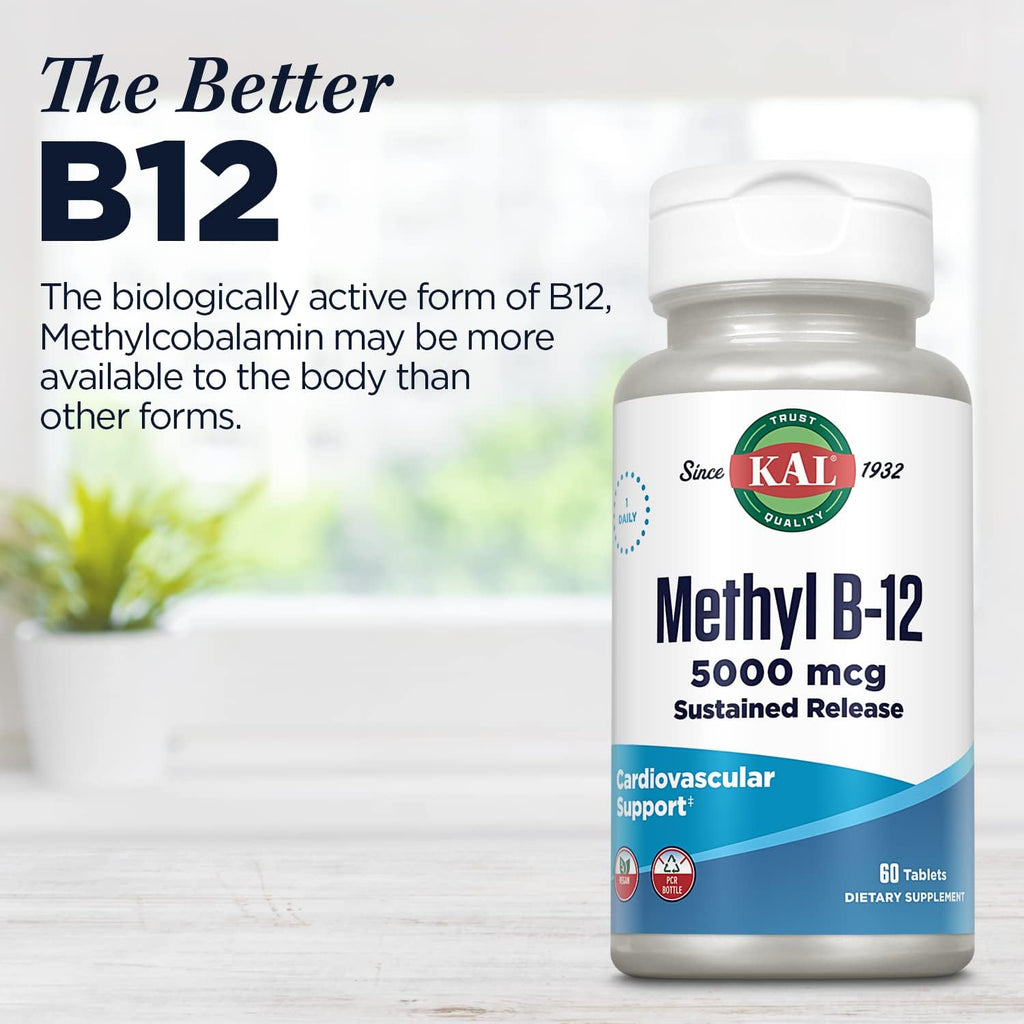 KAL Vitamina B12 Metilcobalamina 5000 mcg - Comprimidos de disolución rápida ActivMelts, Sabor Frambuesa Natural, 90 Comprimidos