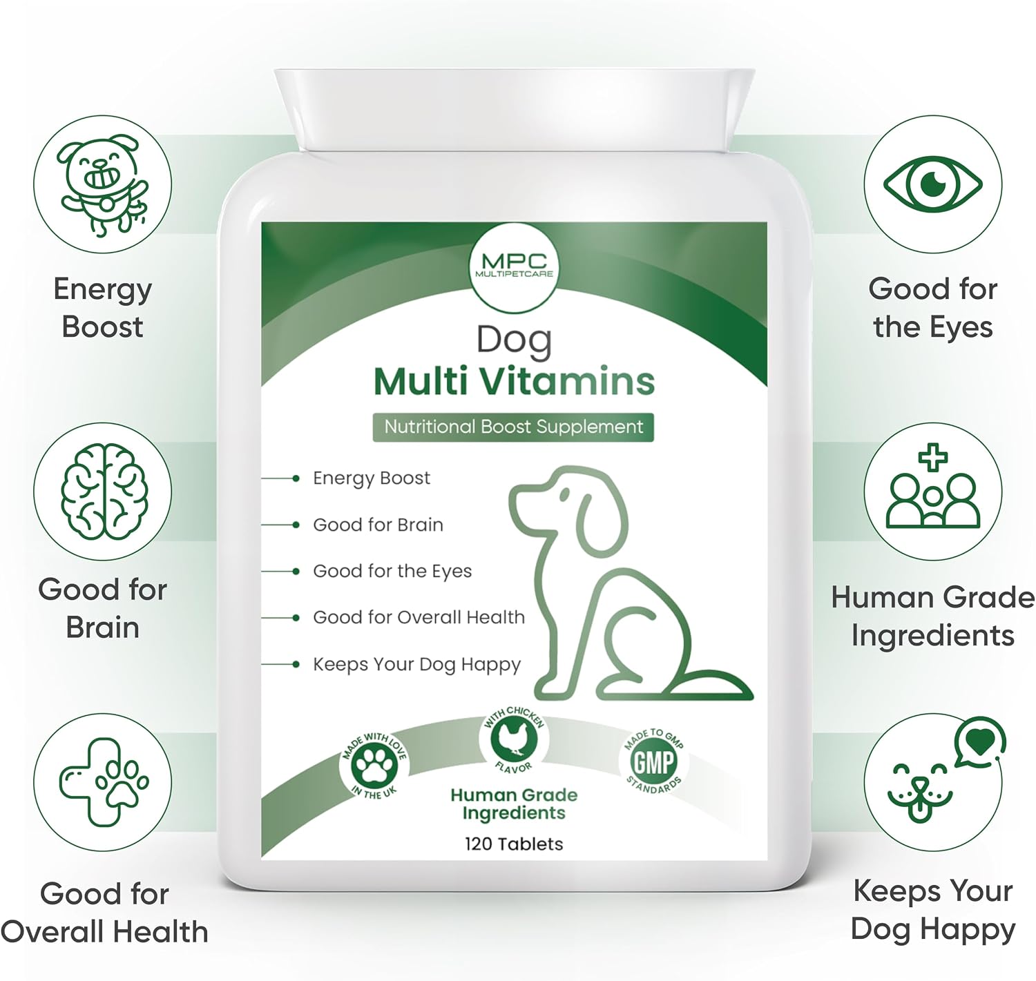 Multivitamínico 22 en 1 para perros - Vitaminas y minerales con calcio, zinc, hierro y complejo B | Apoyo inmunitario, piel, huesos y energía | Sabor pollo | 120 comprimidos