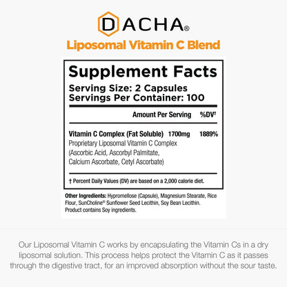 DACHA Vitamina C Liposomal Natural - 1700 mg, 200 Cápsulas - Alta Absorción, Vegano – Image 4