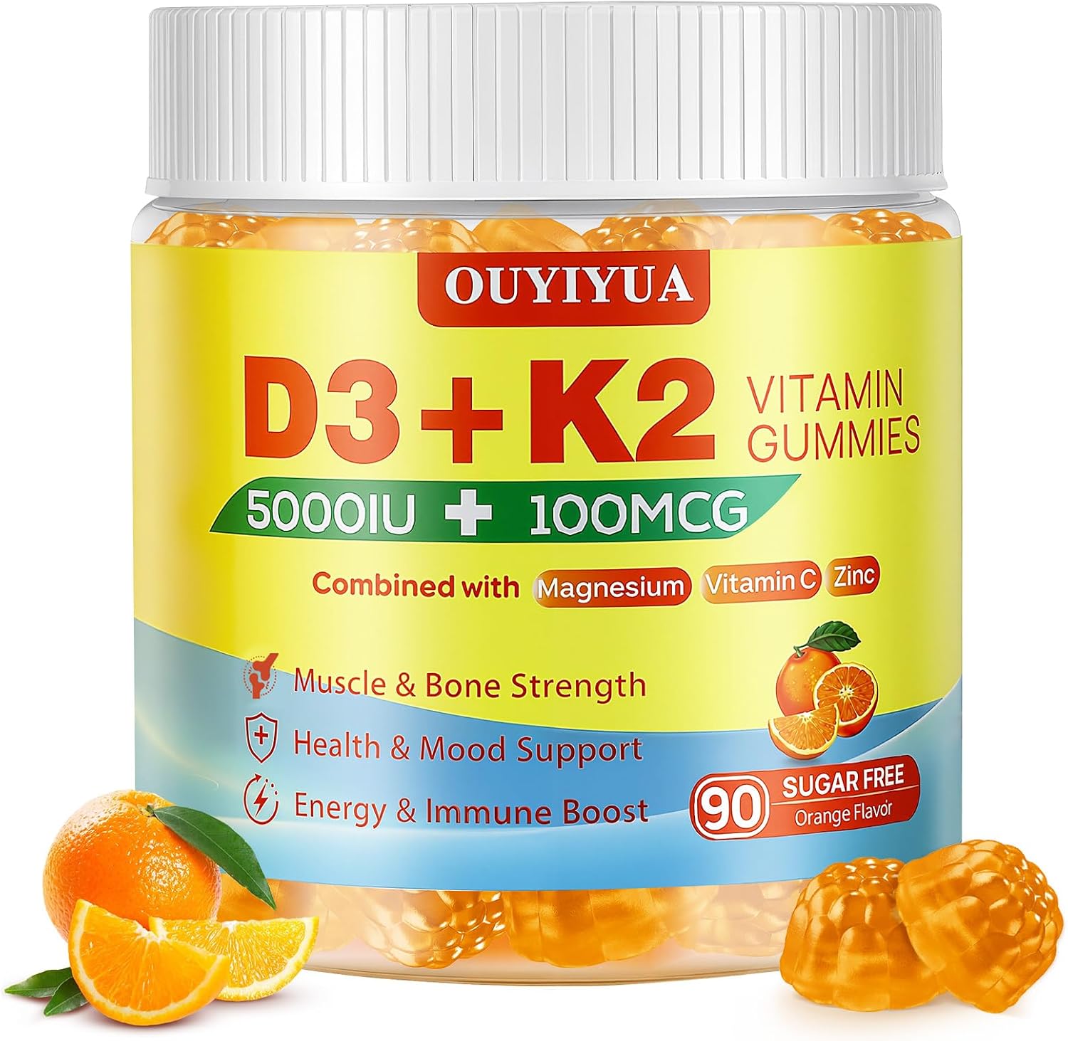 Gominolas de Vitamina D3 y K2 (MK-7) | 5000 UI D3 + 100 mcg K2 | 90 unidades