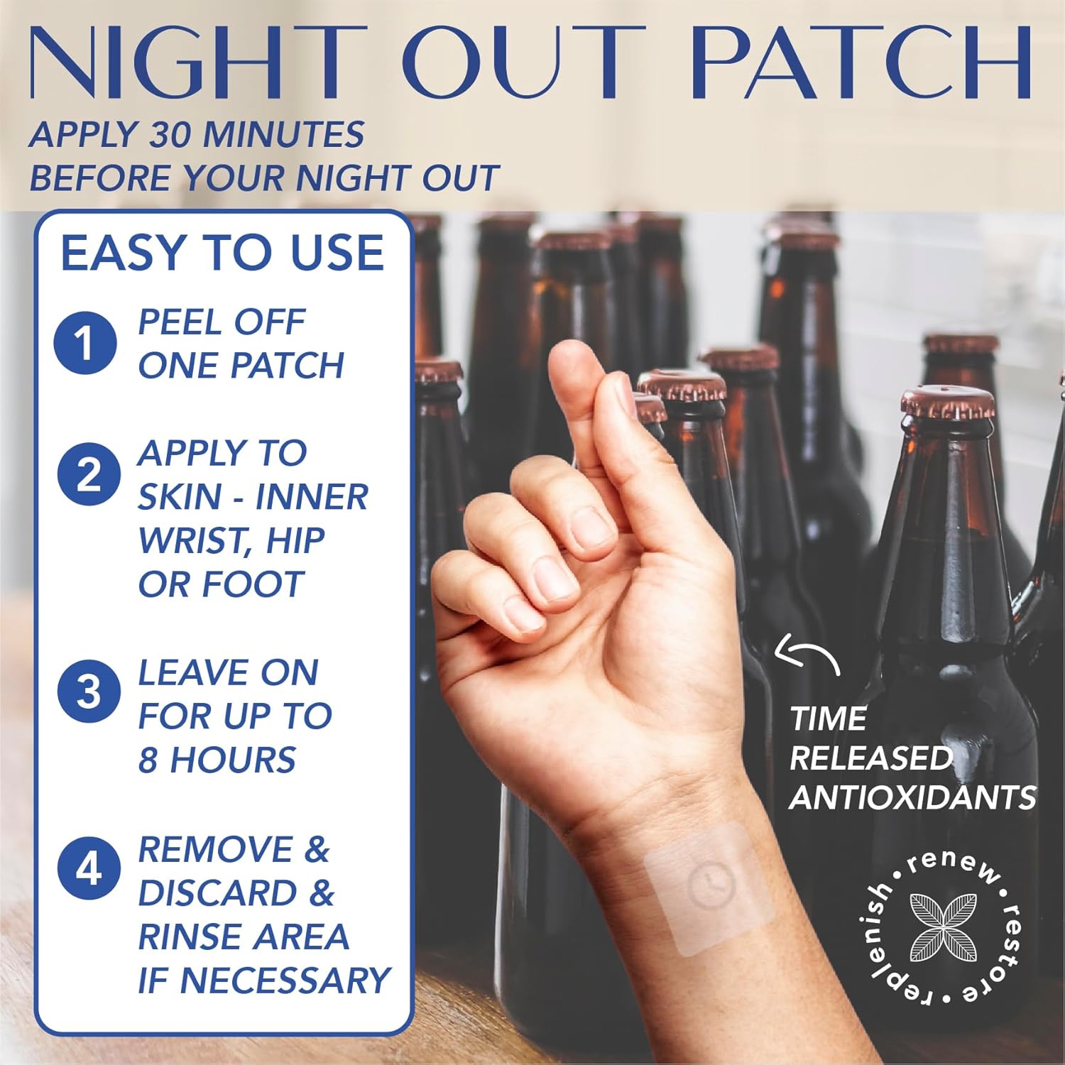 Laki Naturals 15 - Night Out Party Patch, Antioxidante para Recuperación Matutina