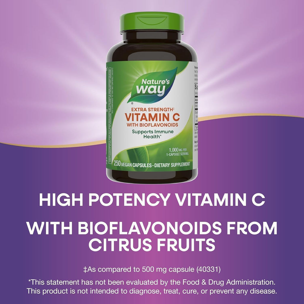 Nature's Way Extra Strength Vitamina C con Bioflavonoides, 1000 mg, 250 Cápsulas Veganas