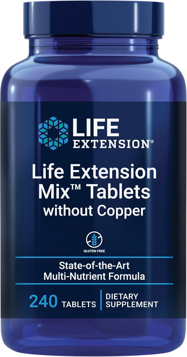 Life Extension Mix™ Tabletas sin Cobre, Fórmula Avanzada de Vitaminas, Minerales, Frutas y Verduras, 240 Tabletas